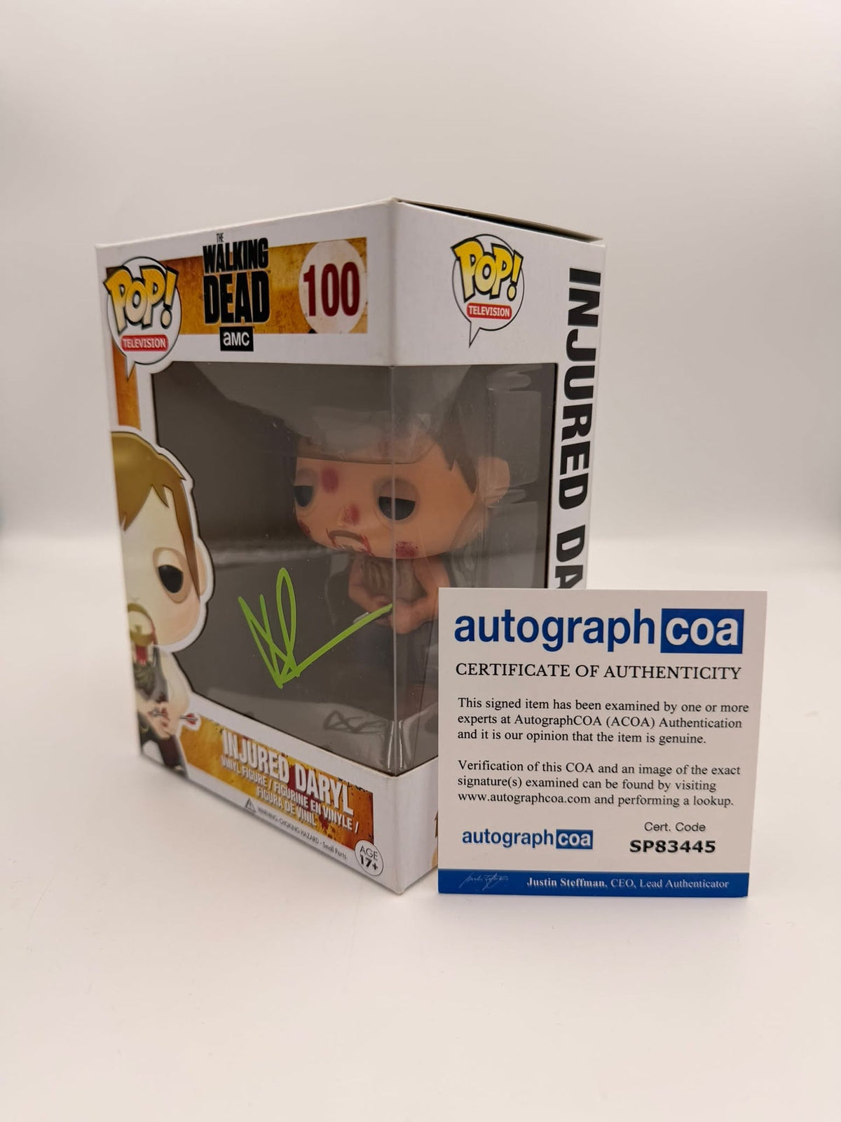 INJURED DARYL - #100 - Funko Pop! - TELEVISION - The Walking Dead - Signed by Norman Reedus- ACOA Certificate