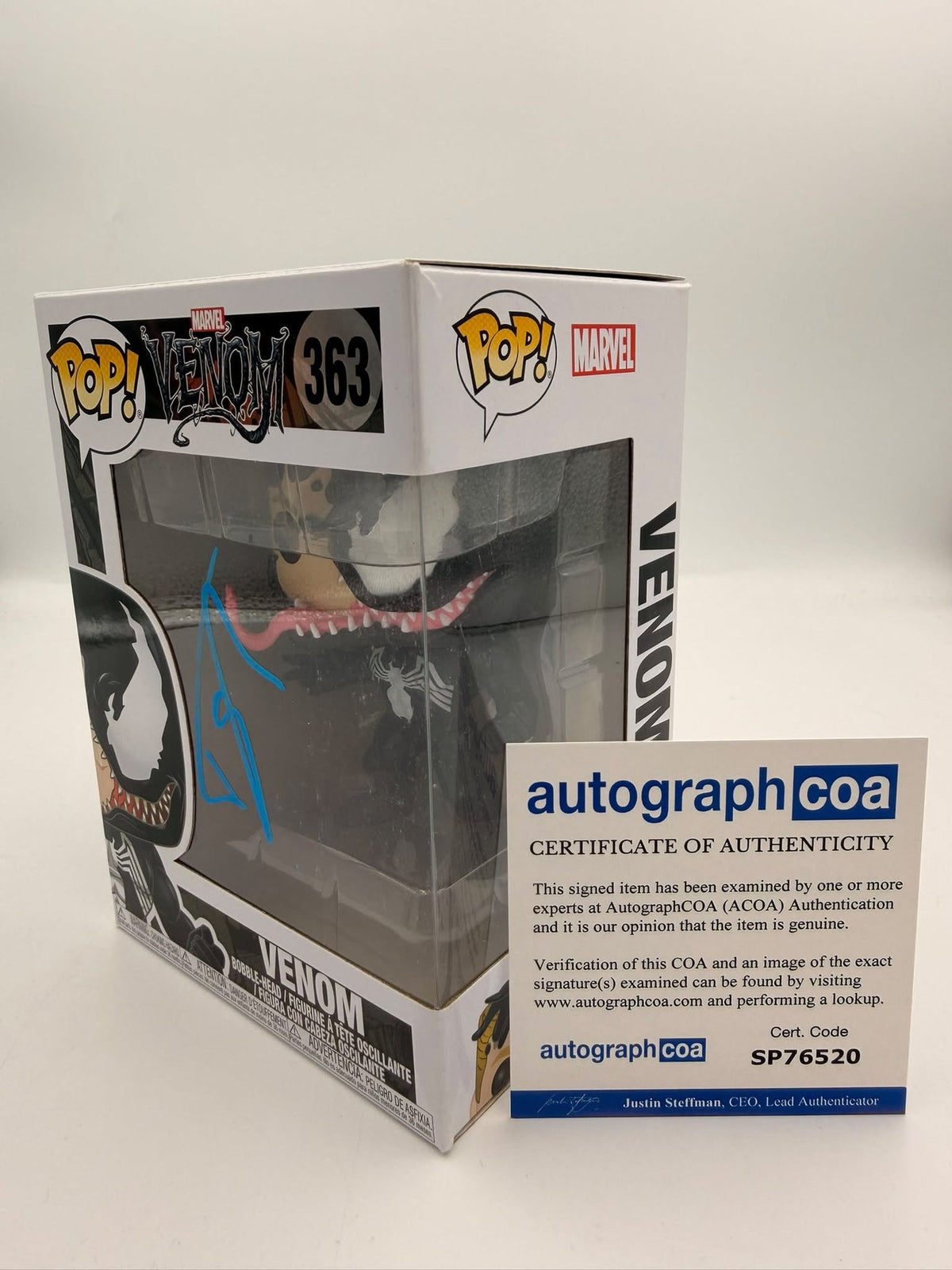 VENOM - #363 - Funko Pop! - MOVIES - Marvel - Signed by Topher Grace - ACOA Certificate