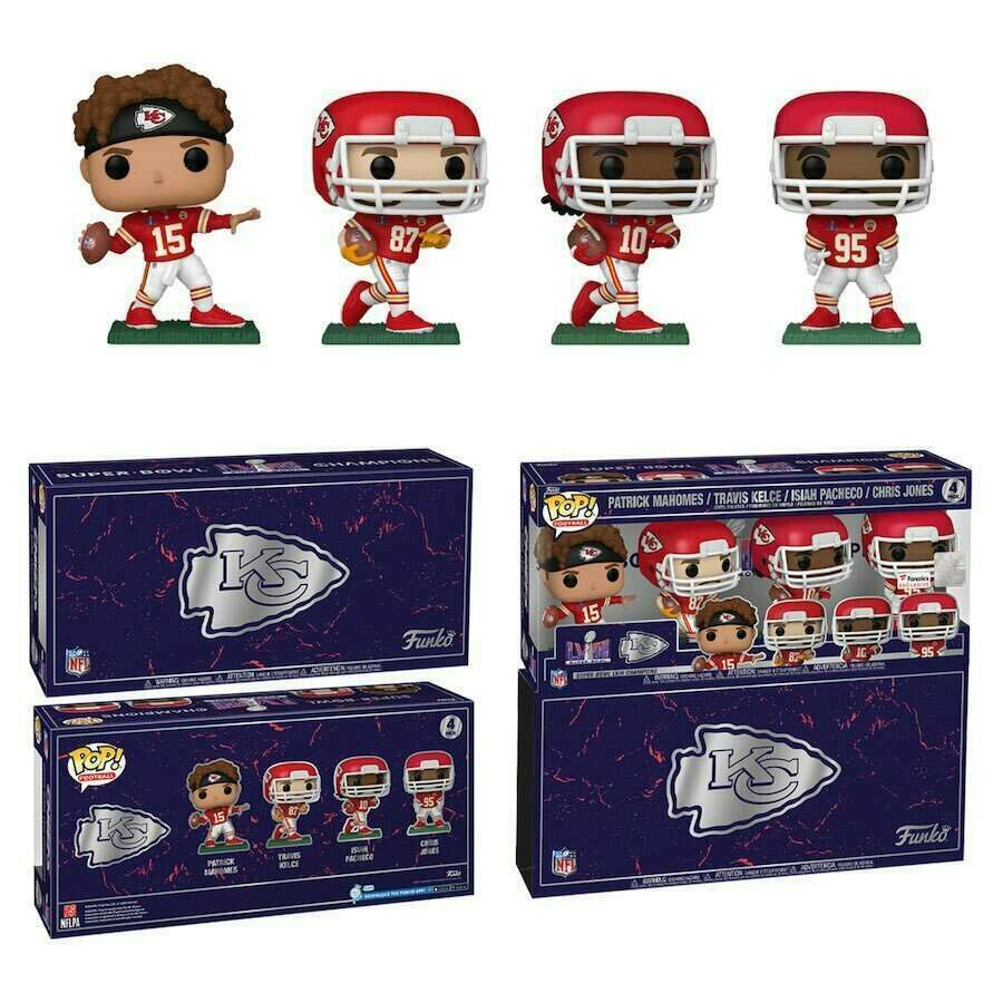 Patrick Mahomes / Travis Kelce / Isiah Pacheco / Chris Jones - 4 Pk - Funko Pop! - NFL - Kansas City Chiefs - Football - Fanatics Exclusive