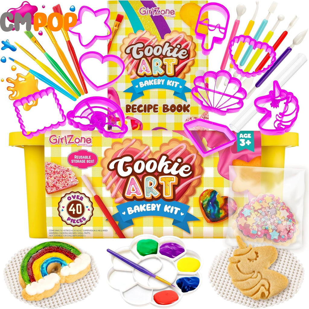 GirlZone - Cookie Art Bakery Kit - To Decorate Cookies w/Decorating Supplies Stencils Brushes and Cutters Toy