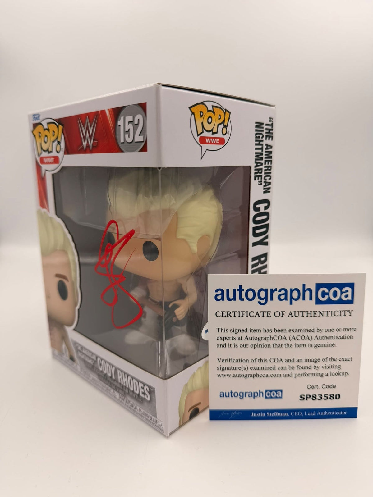 CODY RHODES - #152 - Funko Pop! - WWE - The American Nightmare -  Signed - ACOA Certificate