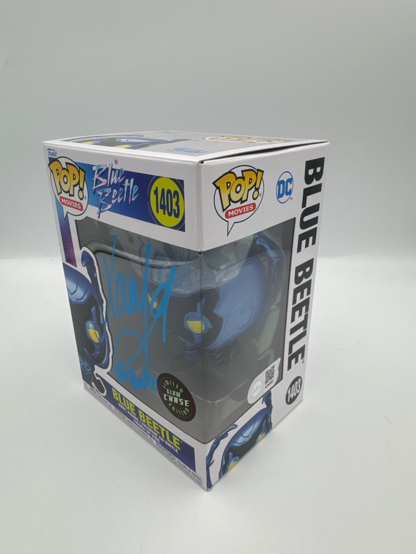 Blue Beetle GITD - #1403 - Funko Pop! - DC - GITD Chase - Signed By Xolo Mariduena   - Certified By SWAU