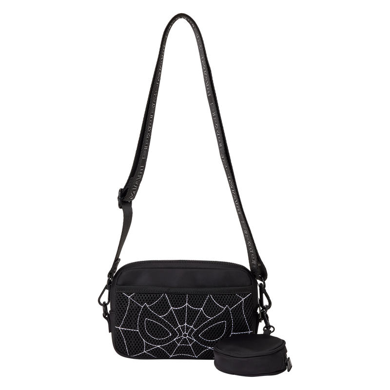 Spider-Man Black & White Suit Sling Crossbody Bag with Coin Bag- Loungefly