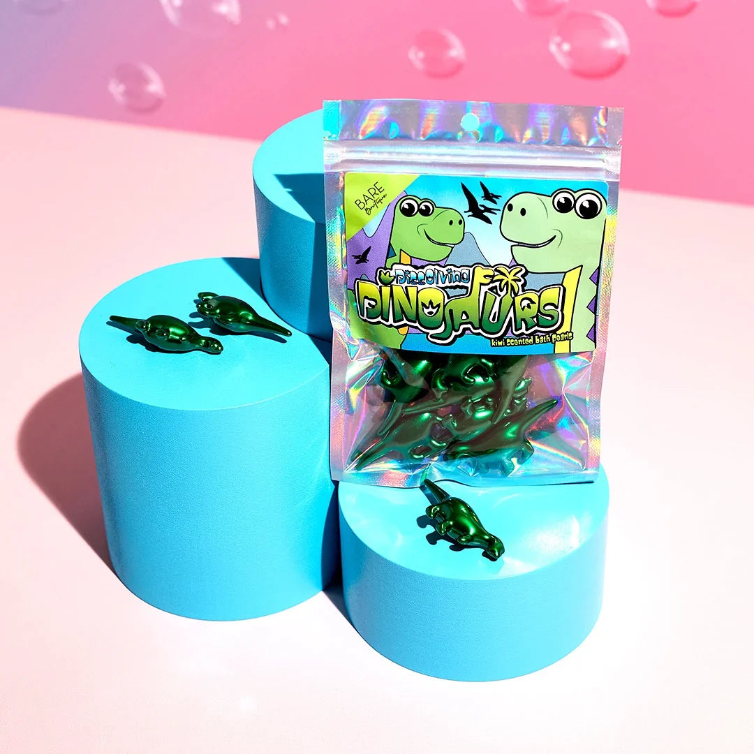 Dissolving Dinosaurs Bath Pearls  -  Kiwi Scent Bath Pearls -Bare Boutique