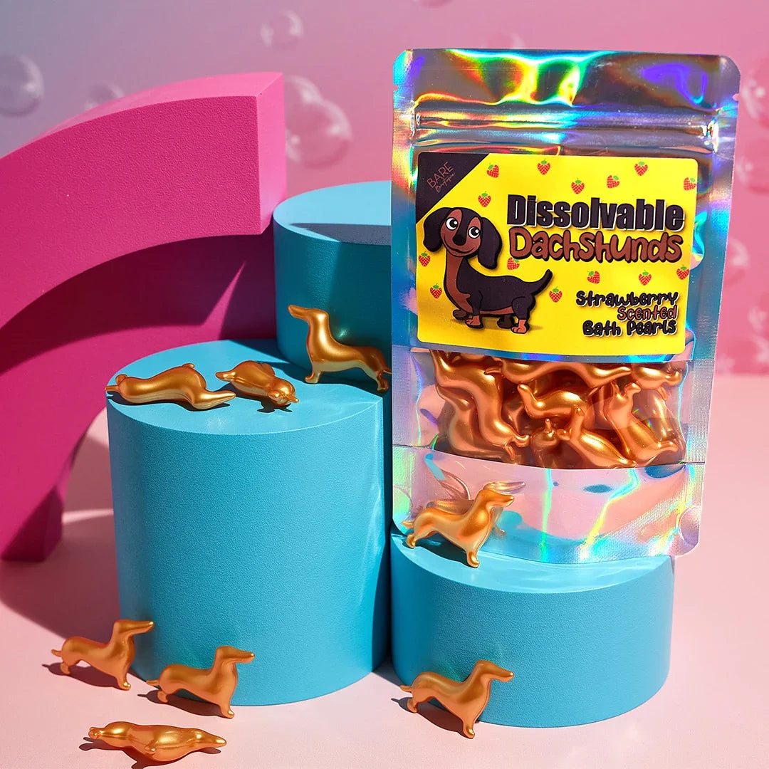 Dissolvable Dachshunds Bath Pearls  -  Strawberry Bath Pearls -Bare Boutique