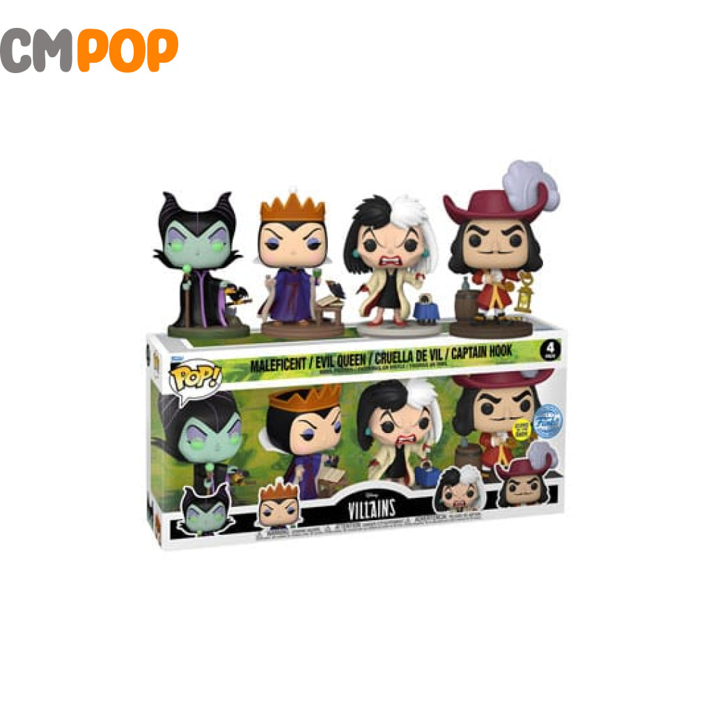 Maleficent /Evil Queen /Cruella De Vil / Captain Hook - 4 Pack - Funko Pop! - Disney Villains Funko Pop
