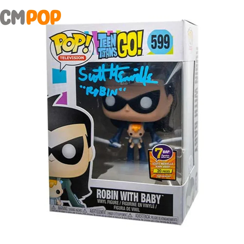 Robin With Baby - #599 Funko Pop! Television Teen Titans Go Signed By Scott Menville (20 Pcs)